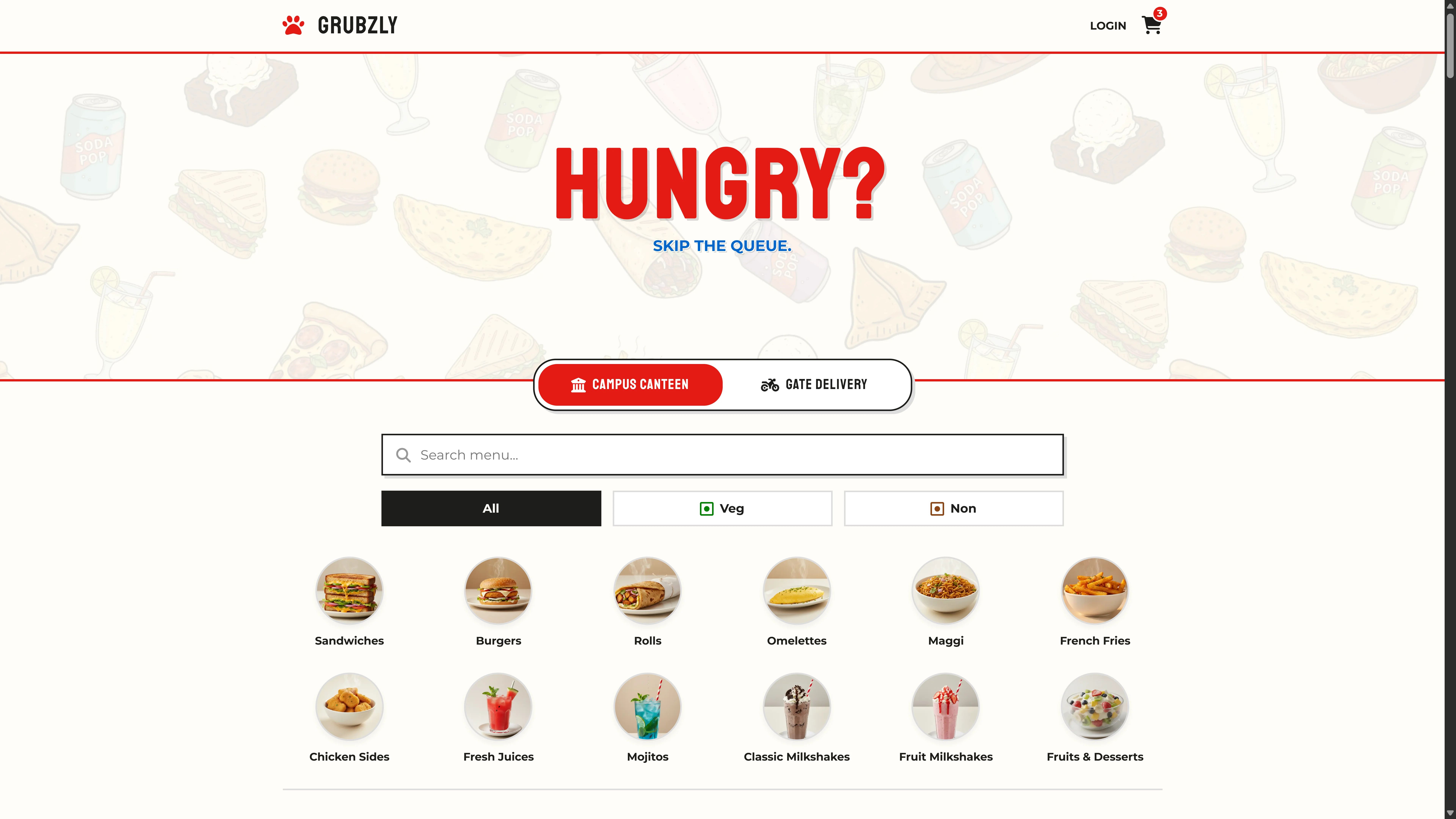 Grubzly app interface on mobile