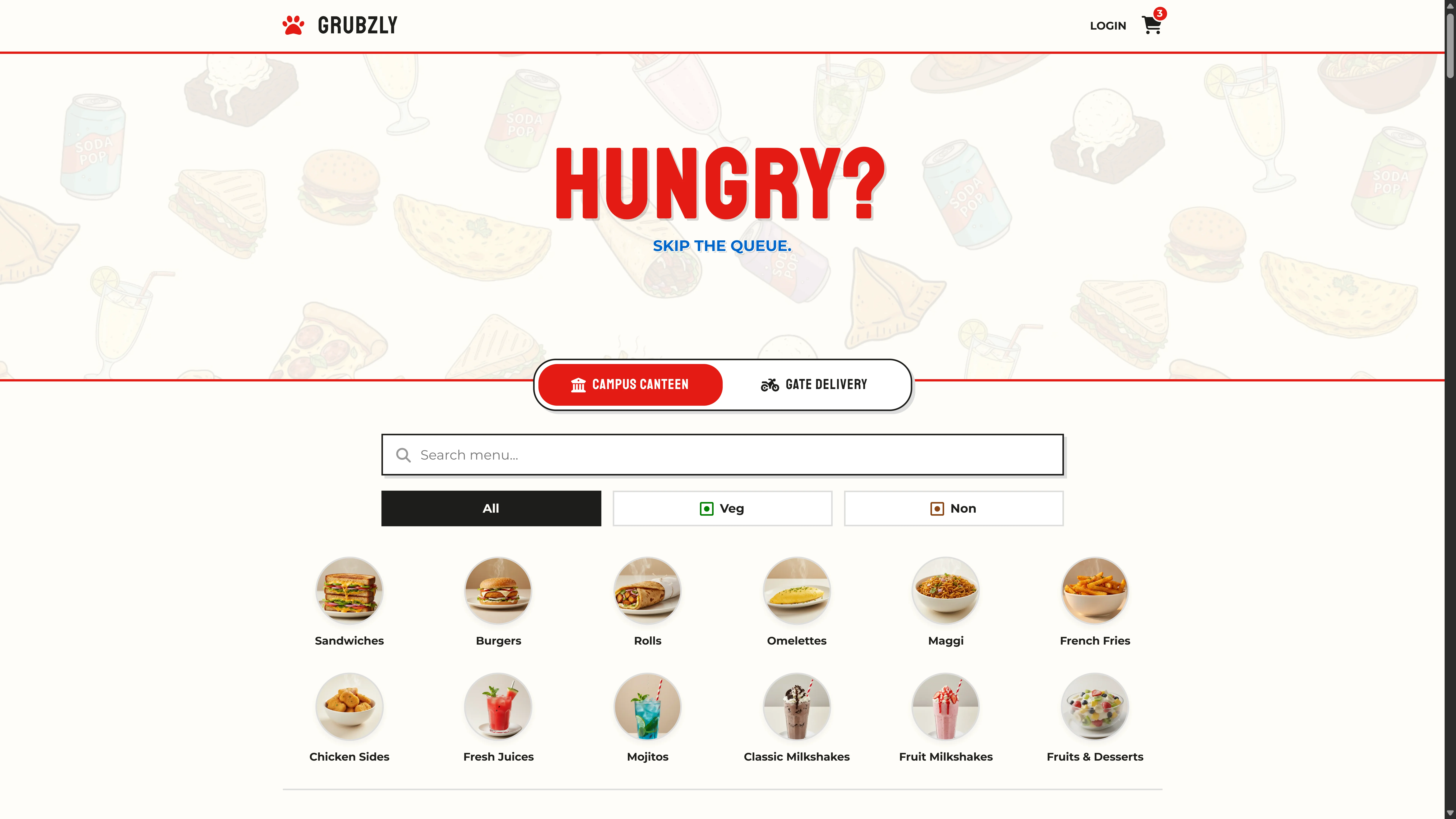 Grubzly app interface on mobile